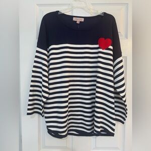 Philosophy Navy and White Striped Sweater with Red Heart